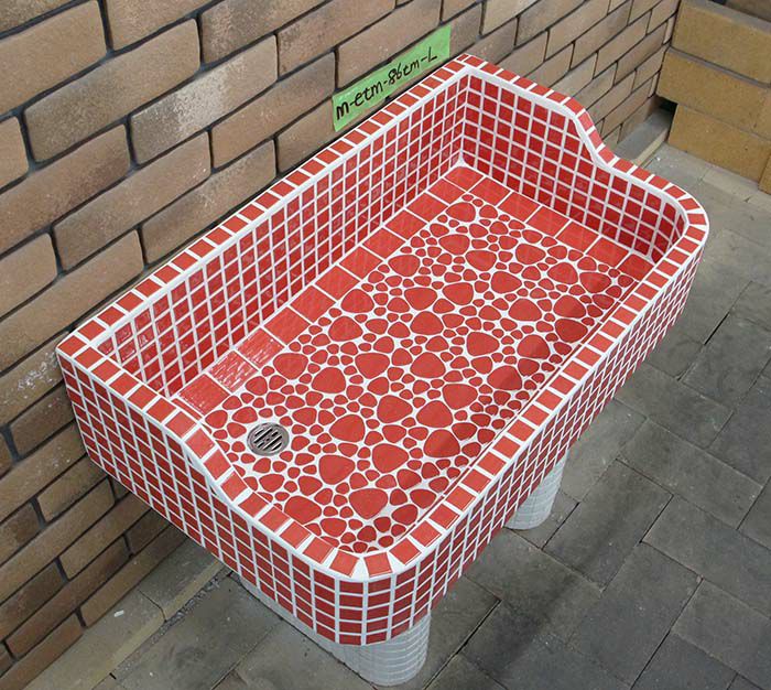 昭和レトロなタイル流し台 Ｍサイズ　レギュラーカラー左穴